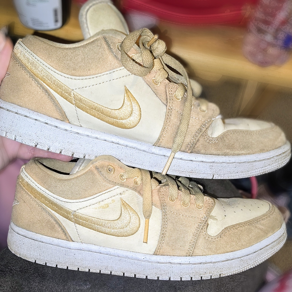 Nike Air Jordan Tan and Gold Low-Top Sneakers